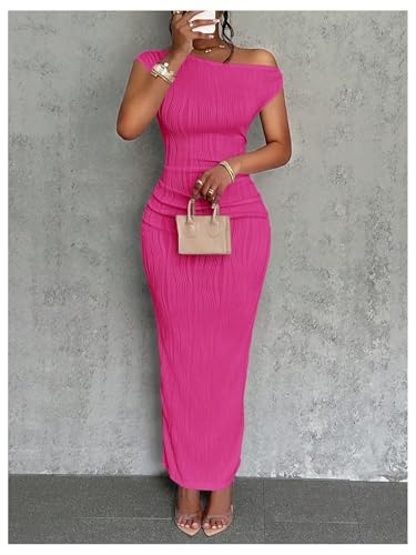 Image of SOLY HUX Women's Elegant Maxi Dresses One Shoulder Short Sleeve Bodycon Cocktail Prom Dress