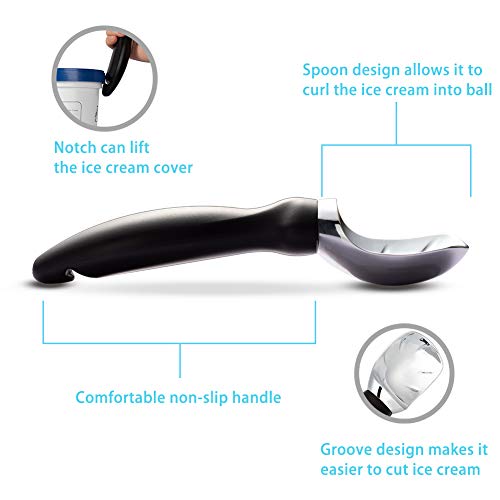 OYV Ice Cream Scoop - Stainless Steel Ice Cream Scooper - Heavy Duty Ice Cream Spade with Non-Slip Comfortable Grip Handle (Black) - Thumbnail 6
