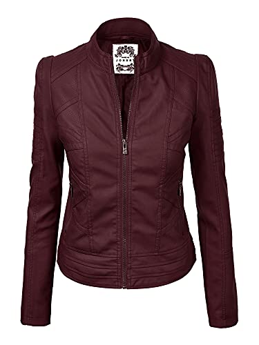Made By Johnny Mbj Wjc746 Womens Vegan Leather Motorcycle Jacket L Wine #TOP15