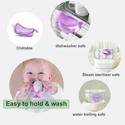 Image of Best Baby Toy for 4Months Baby, Baby Teething Toys for 3-6 6-12 Months, Teething Relief Toys, Food Grade Silicone Montessori Baby Teether Toy for 3-6months, Sensory Toys for Teething Babies, Purple