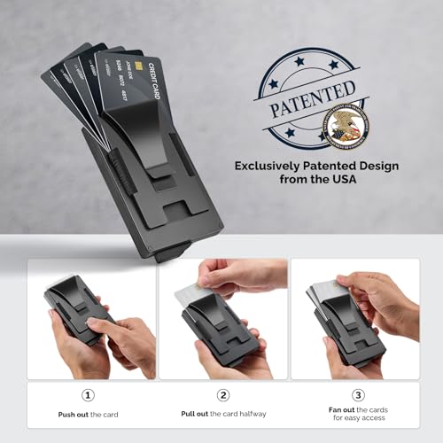Wallet for Men with Money Clip and ID Window - Holds 20 Cards, RFID Blocking Card Holder Wallets with Smart Card Slot, Minimalist Mens Wallet, Metal Pop Up Wallet, Gifts for Men Black2