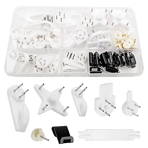 VooGenzek 72 Piezas Gancho de marco, Ganchos para Colgar Cuadros, Ganchos de Pared Plásticos para Pared Dura y Panel de Yeso, para Cuelgue Marcos de Fotos, Relojes