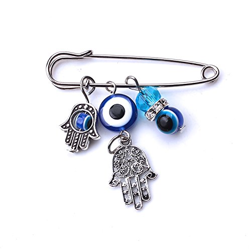 MyEvilEye Blue and Silver Color Evil Eye Hamsa Stroller Pin for Baby Good