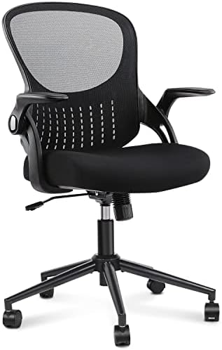 Dwelling Workplace Chair Ergonomic Desk Chair Mesh Laptop Chair Trendy Top Adjustable Swivel Chair with Lumbar Help/Flip-up Arms, Black