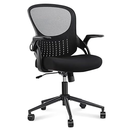 SMUG Ergonomic Desk Home Office Mesh Computer Modern Height Adjustable Swivel Chair with Lumbar Support/Flip-up Arms, 23.8D x 23.2W x 39.8H in, Black