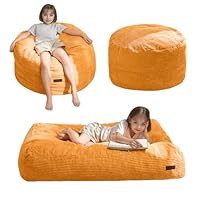 MAXYOYO Bean Bag Chair Bed for Kids, Convertible Bean Bag Folds from Lazy Chair to Floor Mattress Bed, Machine Washable Corded Fabric, Stuffed Floor Sofa Couch for Boys and Girls, Orange