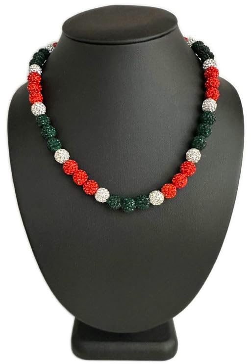 Iced Rhinestone Crystal Pollyanna Bling Disco Ball Beaded Baseball Necklace, Orange White Green Hurricanes2