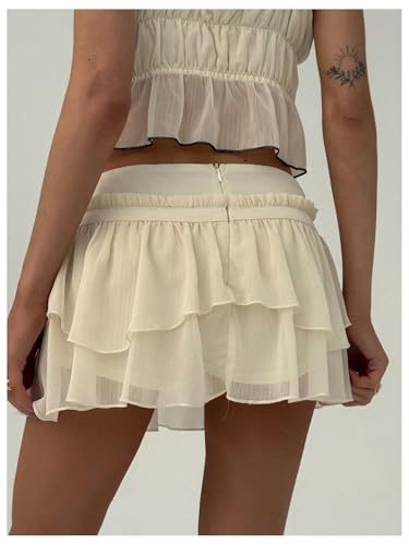 MakeMeChic Women's Y2K Mini Skirt Ruffle Tiered Bow Knot Drop Waist Summer A Line Skirts3