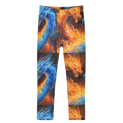 Orange Blue Fire Dragon Girls Leggings Kids Yoga Pants Dance Active Tights 4T