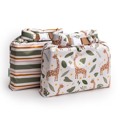 Kinder Set of 2 Water Resistant Wet Bags for Storing Laundry or Cloth Diapers Travel Size Wet Bag Daycare Beach Pool Wet Swimsuit Roll Top for Air...