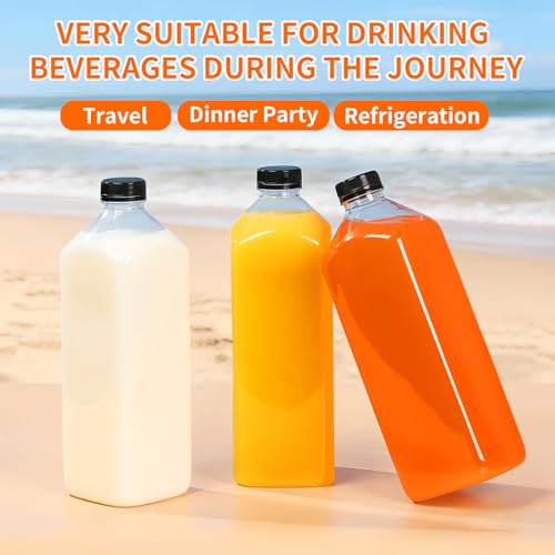 Fhxtcygj 6pcs 64oz Plastic Bottles with Caps, Juice Container with Lids, Empty Plastic Juice Bottles Reusable Clear Bulk Beverage Containers with Tamper Evident Cap for Milk, Smoothie, Drinks