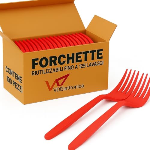 100 forchette biodegradabili e compostabili Rosse Posate in Fibra di Zucchero Confezioni da 20 Pezzi stoviglie bio Eco Friendly Riutilizzabili fino a 125 lavaggi