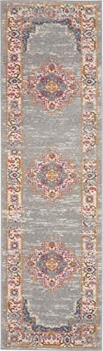 Nourison Passion Grey 2'2" x 7'6" Area -Rug, Boho, Traditional, Easy -Cleaning, Non Shedding, Bed Room, Living Room, Hallway, (8' Runner)