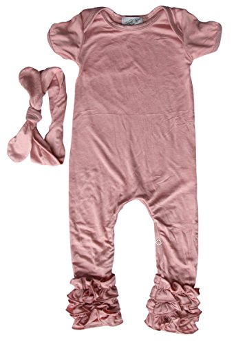 Girls Baby Romper with Matching Headband (12-18 Months (Large), Dusty Rose w Ruffles)