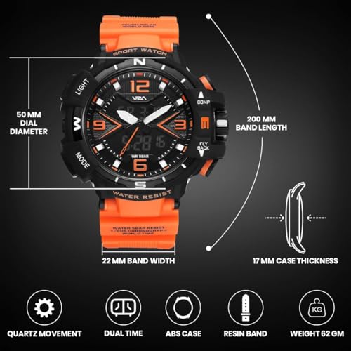Image of V2A Stryke 50mm Analog Digital Watch for Men | Red X Tactical Dial Design | Alarm Stopwatch Backlight Day Date | Rugged Sports Watch with TPU Strap | 50M Water Resistant | Gift for Mens