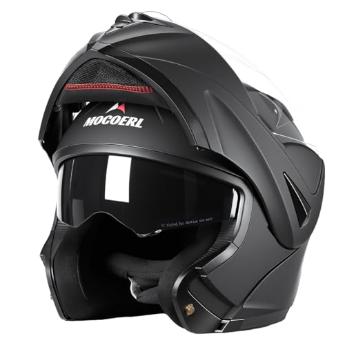 Casque intégral modulable pour Moto | Casque modulable Homme/Femme | Mentonnière renforcée et Double visière | Homologué ECE 22.06 | Noir Mat (XL)