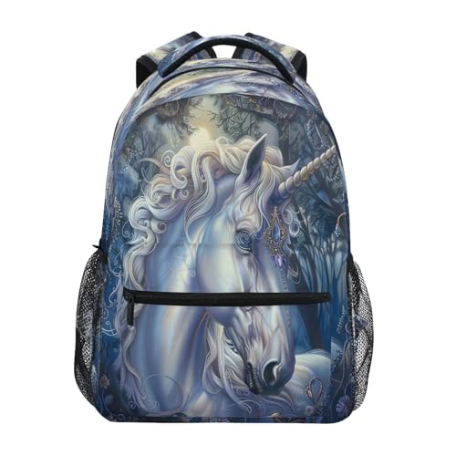White Unicorn Horse Backpack for School Boys Girls Adults Kids Bookbag Laptop Bag 18L