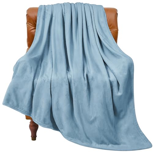 Image of BEDELITE Fleece Blanket Washed Blue Throw Blankets for Couch & Bed, 300GSM Luxury Plush Cozy Fuzzy Blanket 50 inch x 60 inch, Super Soft Warm Lightweight Throw Blanket for Travel Camping