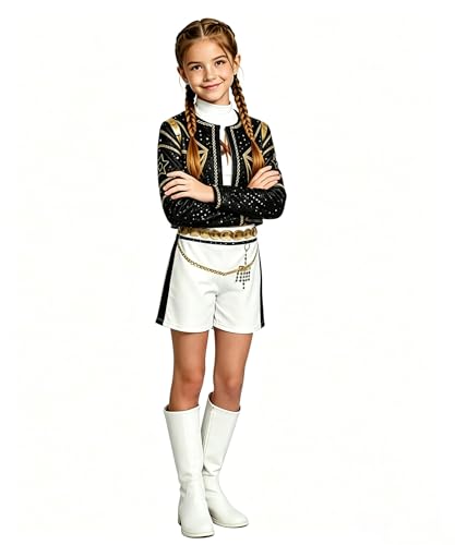 KPJSDT Girls Stage Costume Jacket Tank Top Shorts Set Printed Halloween Outfit for Kids Party Dress Up