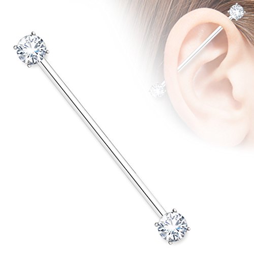 Pierced Owl EGKO-98S 14Ga 316L Surgical Steel Round Cz Crystal Industrial Barbell thumb #1