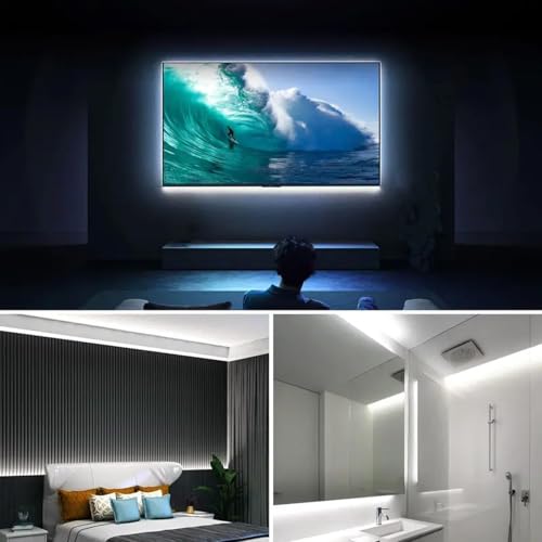 Image of ZSLAIFU A 5V USB LED Light Strip, COB LED Strip Lights, White 5V LED Lights, Small LED Strip Light, TV Lights for TV Under Cabinet Kitchen Living Room Shelving or Displays (White, USB 3.3ft)