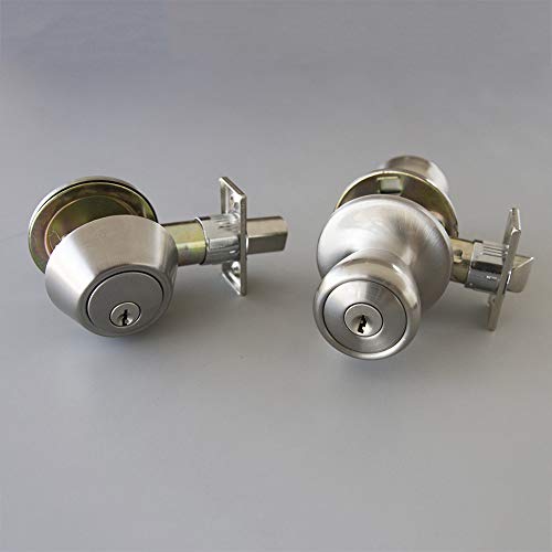 Design House- Door Knob With Deadbolt, Brushed Nickel Satin Door Knob, 728683 Terrace 6-Way Universal Entry Door Knob And Single Cylinder Deadbolt 1-Pack #TOP3