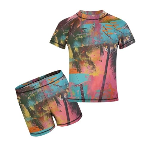 Palm Trees in Jamaica ColorsChildren's Casual Swimsuit Set - Simple and Versatile9-11Y（140cm）