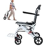 Ultra Lightweight Folding Wheelchair, Wheel Chairs for Adults with 360° Rotating Handlebars, PU Tires, 8.2KG, Compact Wheel Chair for Travel, Ideal for Elderly and Disabled (Black)