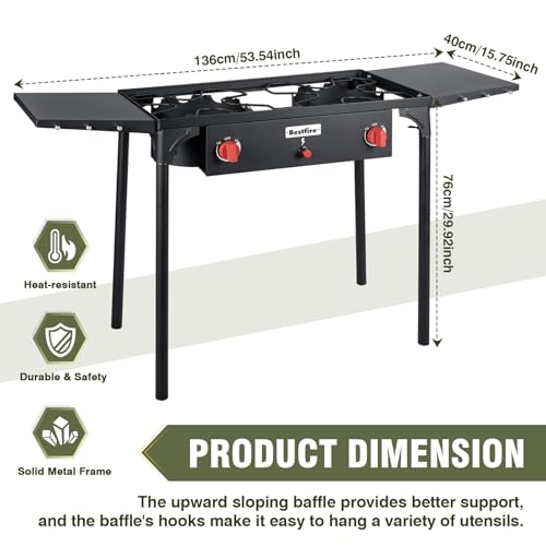  2 Burner Camping Stove with Auto Ignition Button and Side Shelves for Outdoor BBQ and Backyard Cooking
| Propane Burner
