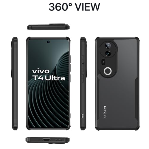 Image of Pikkme Back Cover for Vivo T4 Ultra 5G | Ultra Hyrbid | Full Camera Protection | Raised Edge | Crystal Clear Transparent Bumper Case (Black)