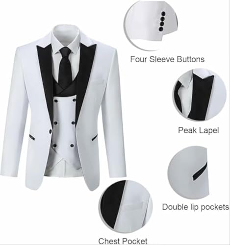XDlELAN 3 Piece Tuxedo for Men Slim Fit Mens Tuxedo Suit Set Double Breasted Suits for Wedding Groom Prom Mens Tuxedos2