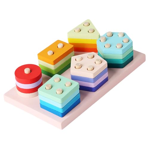 HOODANCOS モンテッソーリ 幾何形状積み木 幼児向け 歳対象 滑らか木製ブロック 色認識と形状マッチング 手先器用さと認知力向上