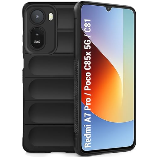 Image of TheGiftKart Liquid Silicon Back Cover Case for Mi Redmi A7 Pro /Poco C85x 5G / C81 | Shockproof Military Grade Protection | Micro-Fibre Cloth On Inner Side | Anti-Slip Grip Case Cover (TPU, Black)
