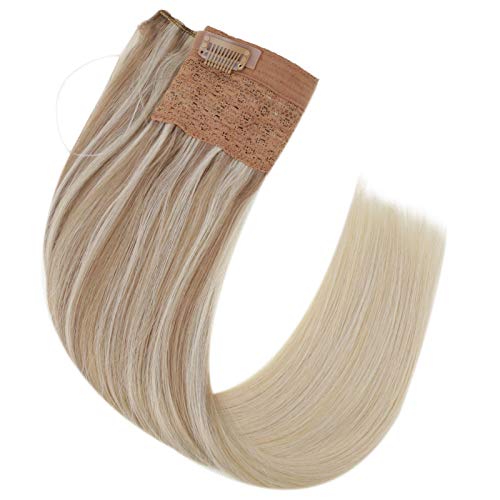Blonde Wire Hair Extensions Balayage Color Ash Blonde Fading to Blonde Highlighted Platinum Blonde Ombre Crown Fish Line Hair Extensions Wire Clip in Hair Extensions 18Inch 80g