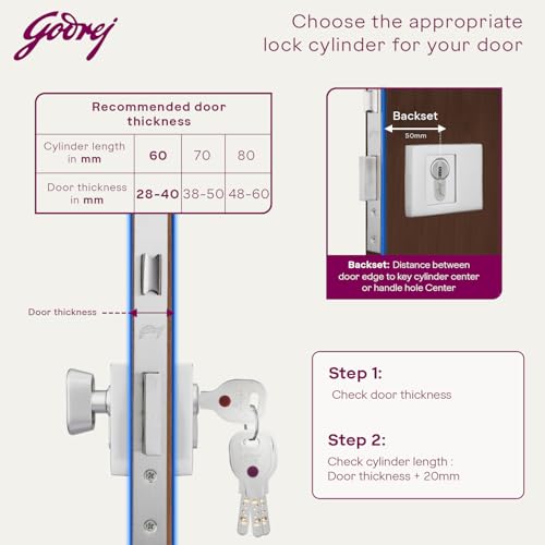 Image of Godrej Cylinder | Europrofile Ulturo XL+ | 1CK 60mm | Satin Steel Finish | Door Thickness Upto 40mm | 4 Keys