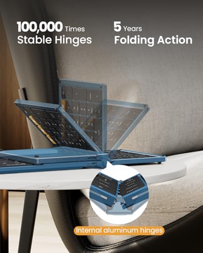 Image of ProtoArc XKM01 Full-Size Foldable Keyboard Mouse Combo for Travel - Blue | 105-key keyboard, slim mouse, hard case and phone stand; 3-device Bluetooth & 2.4G switching, for travel office use