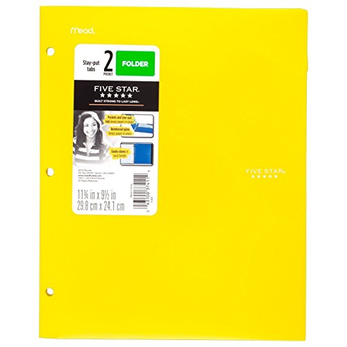2 - Pocket Folder, Stay-Put Tabs, Plastic,(38060)(Yellow)