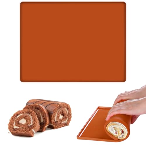 Plaque Silicone Four, Plaque a Genoise à Rebords, 40 X 30 cm Roulé Suisse Tapis Roulade Cuisson, Anti-Débordement, Antiadhésif Silicone Plateau de Cuisson pour Biscuits Pizza Pain Mousse (Marron)