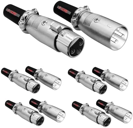 5 CORE XLR Male & Female 3-Pin Connectors 5 Pair Metal Mic Cable Ends