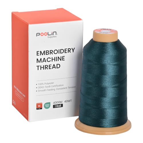 Image of Poolin Polyester Machine Embroidery Thread 4000M 40WT Dark Teal Green 0240 | Smooth Feeding with Stable Tension for Clean, Consistent Stitching on Home and Commercial Embroidery Machines