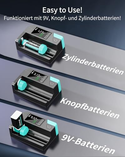 Dlyfull Batterietester für alle Batterien,Magnetischer Universal LCD BatteryCheck für AAA AA C D 9V&Knopfzellen,Einfacher Wiederaufladbarer Battery Tester für 1,2V 1,5V 3V und 3,7V,Mit USB-C Kabel
