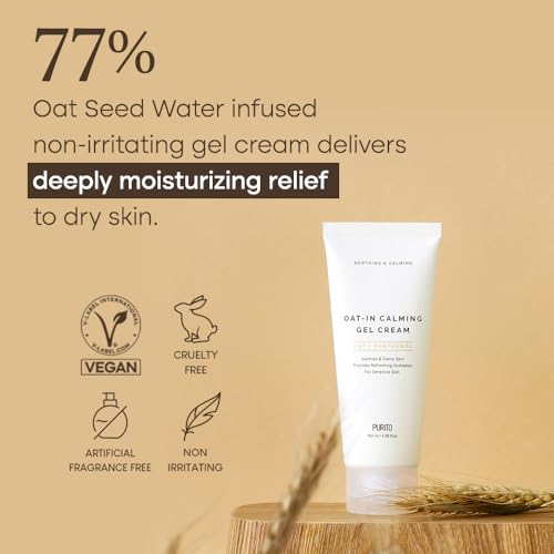 PURITO Oat-in Calming Gel Cream 100 ml / 3.38 fl. oz. vegan, facial cream, moisture cream for face, natural ingredients