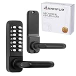 ANNFUZ Digital Keyless Entry Door Lock with Handle,Mechanical Front Gate Lock Set with Single-Sided Keypad,Combination Code Door Lock for Outdoor,Garden,Warehouse,No Electronic,Chrome (Matte Black)