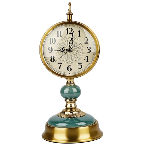 CISSIYOG Vintage Tischuhr Gold, Antike Metall Schreibtischuhr Batteriebetrieben für Kaminsims, Wohnzimmer, Tischdekoration, Schlafzimmer, Wohnzimmer
