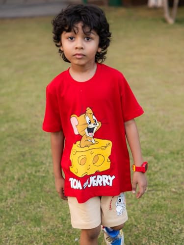 Image of Nap Chief Kids Cotton Official Tom & Jerry Co ord Set for Boys & Girls, T Shirt and Shorts for Casual Wear