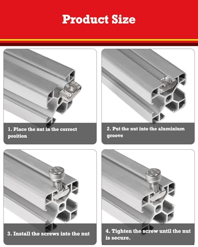 YOOPIN 60 Stück Nutensteine Hammerkopfmutter 10mm Nut 8, M8 Gewinde 4040 Profil T-Slot Nutmuttern, Kohlenstoffstahl Nutensteine M8, T-Nutmuttern für Aluminiumprofil Extrusionsschlitz (EU40-M8)