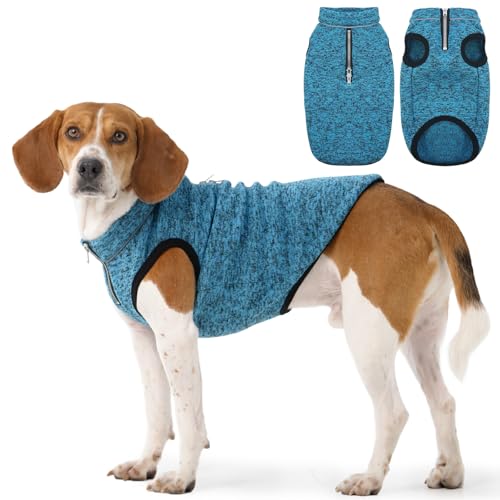 IECOii XL Dog Coat,Dog Sweater for Large Dogs Warm Dog Sweatshirt with Thin Fleece-Interior,Reflective Dog Vest Windproof Dog Clothes for Large Dogs,Pet Jacket for Beagle,Cocker Spaniel(Blue