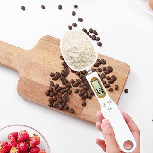 digital weighing spoon with detachable heads kitchen baking & pet food measuring tool with multifunction button, lock, wall hanging slot compact & useful