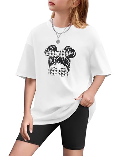 Image of Arshiner Girls Clothes Summer 2 Piece Outfits Drop Shoulder T-Shirts and Biker Shorts Kids Fashion Clothing Sets