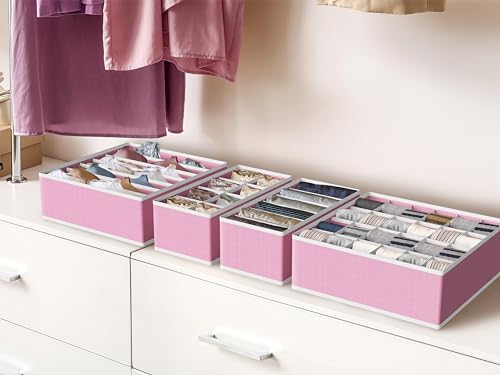 Image of Simple Houseware Closet Underwear Organizer Drawer Divider 4 Set, Pink